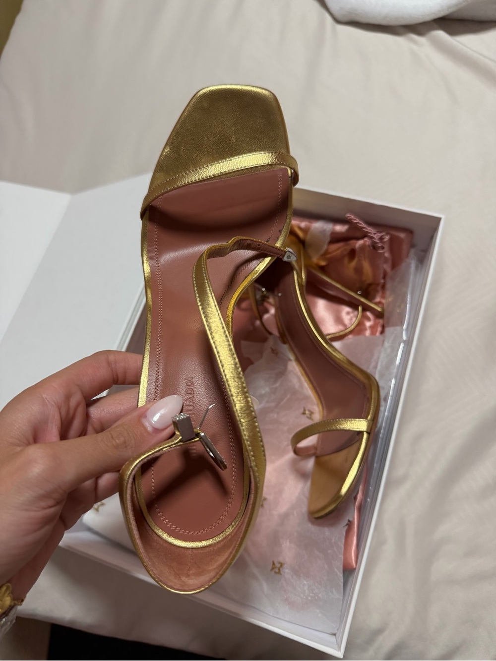 AUTHENTIC Amina Muaddi Gold Strappy Women’s Sandals